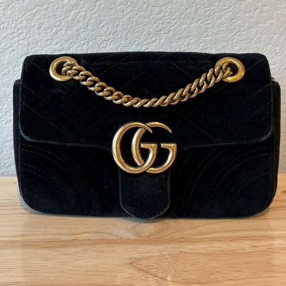 Gucci black velvet Marmont bag